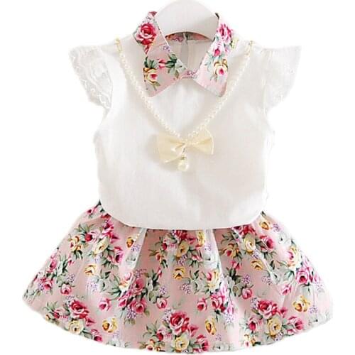 Princess wind New Summer Baby girl clothes Floral Short-Sleeve T-shirt+skirt 2 piece suit fashion children Clothing 1-4 year old