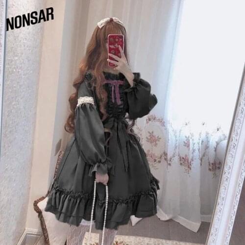 Mothybot Original Lolita Black Dress Soft Sister Provence New Spring And Summer Op Long Sleeve