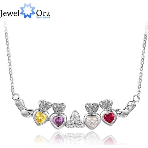 Personalized Birthstone Necklace Heart Stone 925 Sterling Silver Necklaces & Pendants Gift For Girl Friend(JewelOra NE101904)