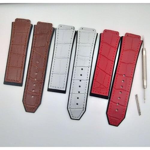 Mens Watchband Silicone Bracelet 19mm x 25mm Leather Strap for Hublot Series Womens Watch Accessories