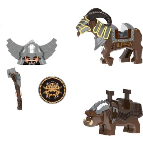 Medieval Knight Cavalry Figures Dwarf Building Blocks Animal Goat Wild Boar Sheep Mount Bricks Weapon Accessories Kids Toys D228