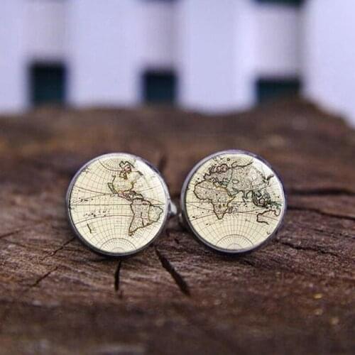 SUTEYI Men And Women Clothes Accessories Handmade Cufflinks Fashion World Map Art Picture cufflinks Vintage Old cufflinks