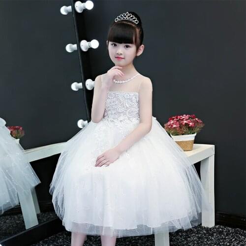 Glizt Appliques Girl Wedding Dresses Tulle Princess Costume Girl Formal Ceremonies Party Birthday Pageant Flower Girl Dress