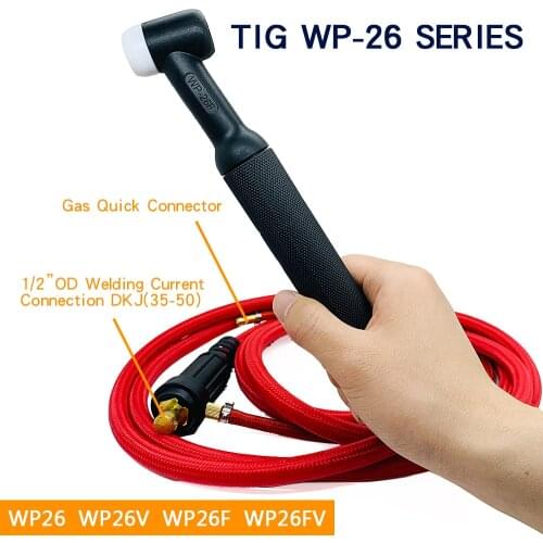 WP26 26V 26F 26FV Quick Connect TIG Welding Torch Gas-Electric Integrated Red Hose Cable Wires 4M 35-50 Euro Connector 13.12FT
