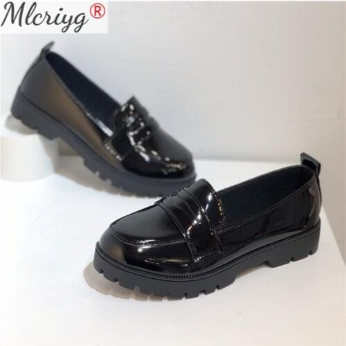 Women Single Shoes PU Leather Chunky Heels Ladies Platform Woman Pumps Slip on 2021 Spring Metal Buckle Fashion Female Footwear