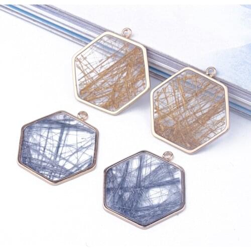 Vintage 2pcs Hexagon Earrings Resin Charms Eardrop Findings DIY Pendant For Necklace Keychain Bracelet Decor Jewelry Accessoies