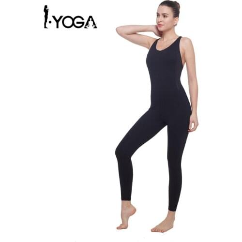 IYOGA Womens Sleeveless Backless Yoga Jumpsuit Solid Color Bodysuit