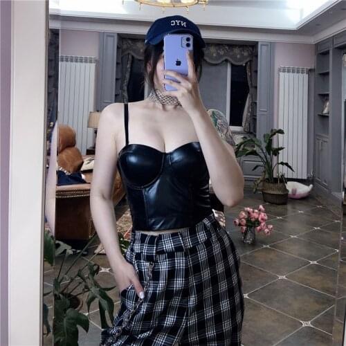 Women Leather Bra Tops Cropped Gothic Push Up Corsage Sexy Lingerie Corset Hot Fashion Club Party Camisole