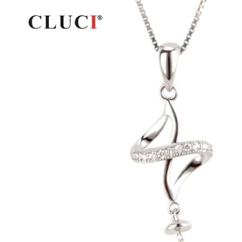 CLUCI 925 Sterling Silver Twisted Pearl Pendant Mounting for Women Silver 925 Zircon Jewelry Charms Pedant SP066SB