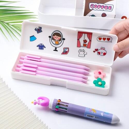 1pcs Kawaii Ccartoon Stationery Box Student PP Frosted Pencil Case Multifunctional Storage Large Capacity Storage Box