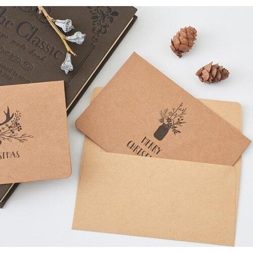 1Pack Christmas greeting fold card kraft paper envelope hat elk wreath Blessing invitation gift 12.8*8.4CM
