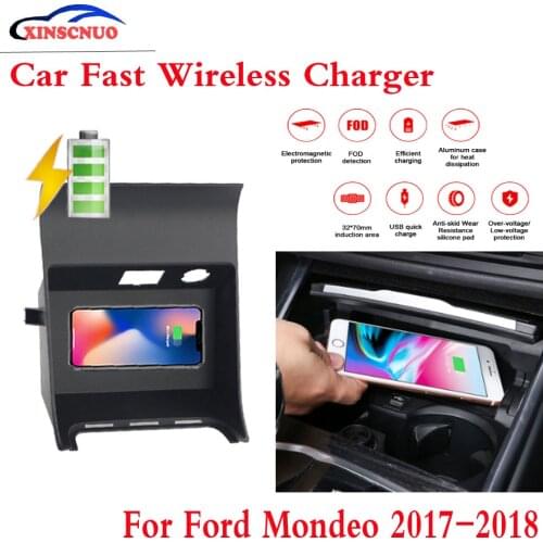 10W QI Car wireless Charger Mobile Charger For Ford Mondeo 2017-2018 Fast Charging Case Plate Central Console Storage Box