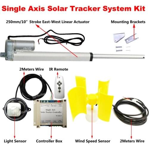 1500N 10" Linear Actuator 12V DC Motor +Controller +Wind Speed Sensor for DIY Single Axis Solar Panel Tracking Sunlight Tracker
