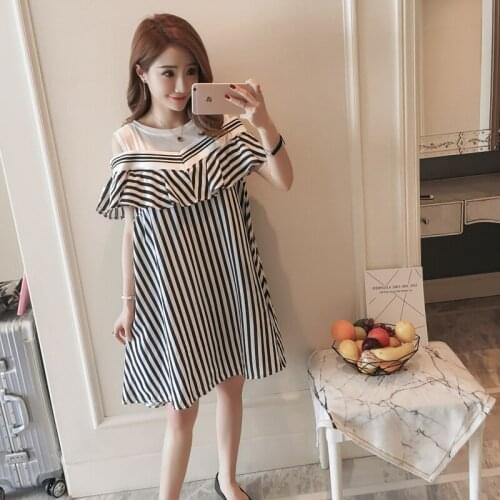 1905# Maternity Clothes Nursing Dress Summer Stylish Striped Dress for Pregnant Women Pregnancy Clothes Breastfeeding Dress