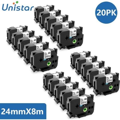 20Pack Tapes 24mm Compatible for Brother Label Maker Black on White Printer Ribbons Label Tape TZe251 TZ251 TZe-251 TZ-251 PT330