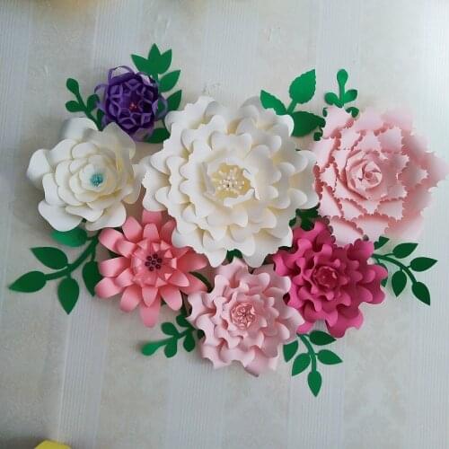 2018 Paper Flower Backdrop Giant Paper Flowers 7PCS + Leaves 10PCS Wedding Centerpiece Baby Nursery With Video Tutorials