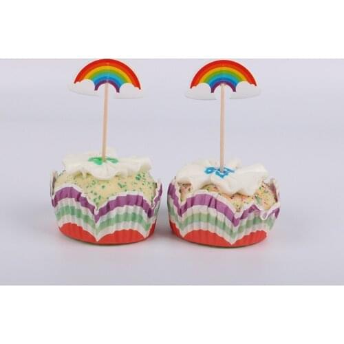 24pcs/lot Rainbow Theme Party Cake Cupcake Topper Picks Kids Birthday Party Cake Baking Event Party Decoration Supplies