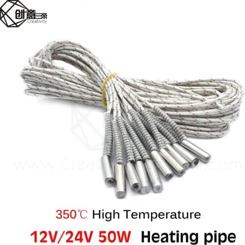 3pcs Heating tube 6*20mm 12V 24V 50W Ceramic Cartridge Heater 1M 2M Reprap&Mendel For V6 J-head Extruder 3D printer part
