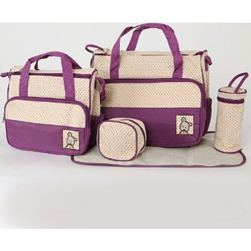 5pcs Women Shoulder Bag Suits For Mom Baby Bottle Holder Mother Mummy Stroller Maternity Nappy Bags Sets Large Capacity Bag