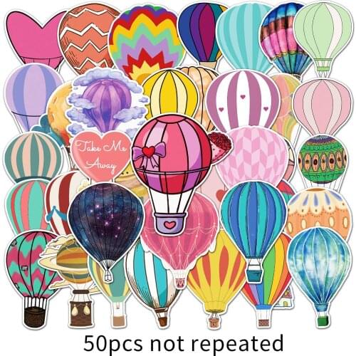 50pcs Hot air balloon Theme Sticker Waterproof for Car Bumper Laptop Skateboard Surfboard Luggage Bicycle Kids Toy Box Decals