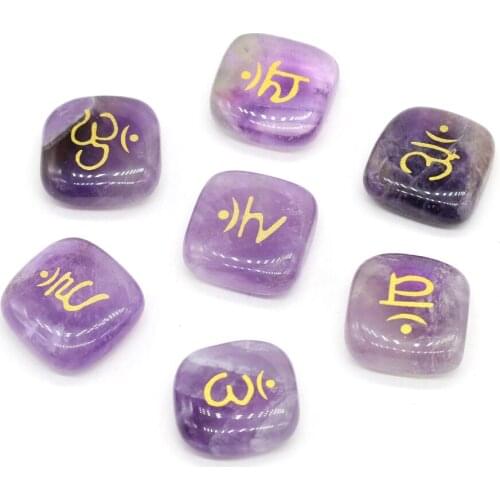 7Pcs Beads Natural Semi-Precious stones Amethyst Beads Fashion Square Divination Beads for Unisex Charm Jewelry Gifts 20x20mm