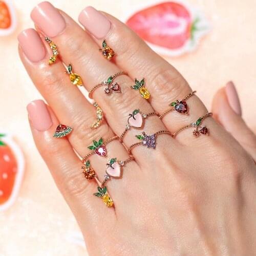 8 Styles Sweet Cute Women Fruit Grape Apple Strawberry Rings Fun Creative Girlfriends Couple Jewelry Accessories Friendship Gift