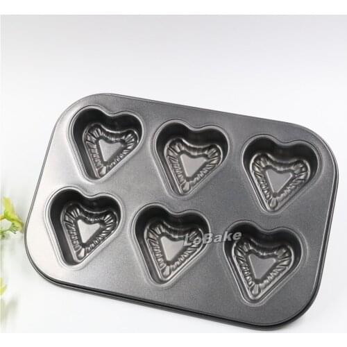 6 well heart shape non-stick cupcake mold jelly holder bread mould cheesecake stands baking tools for cakes decoration supplies