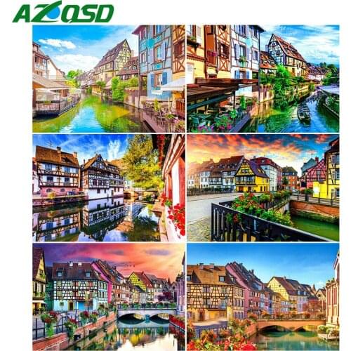 AZQSD Diamond Painting Water Town Full Square Drill Home Decor Diamond Embroidery Landscape Cross Stitch Kits Wall Sticker