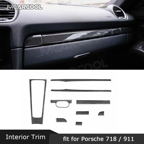 Dry Carbon Fiber Central Control Gear Shift Panel Dashboard Cover Door Trim Strips fit for Porsche 718 911 Interior Trim