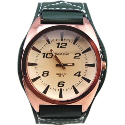 Womage brand fashion big round head army military men wristwatch vintage brown face precise quartz women men sports wristwatches