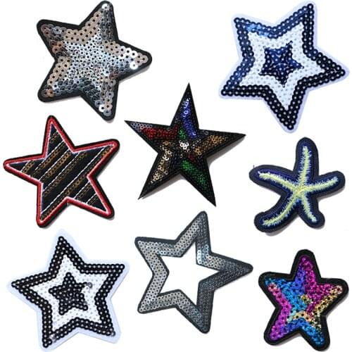 Cartoon Decorative Patch Stars Starfish sequins icon Embroidered Applique Patches For DIY Iron on Badges on clothes Stickers