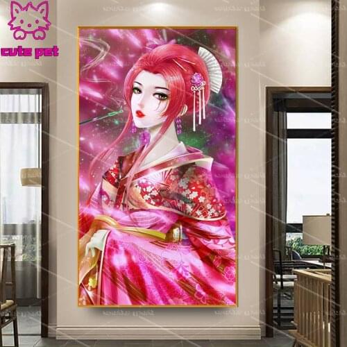Diy Diamond Painting Embroidery Full Drill Square Round Drill Japanese kimono woman Rhinestone 5D Cross stitch Mosaic decor Art
