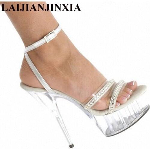 LAIJIANJINXIA Women Sandals Plus size 35-46 Summer Shoes Sandals Mujer Thin 15CM High Heels Gladiator Sandals Women Shoes K-084