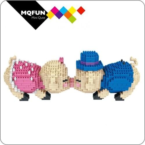 PZX Mini Blocks Cute Kissing Piggy Model Plastic Building Bricks Animal Assembly Toys for Children Valentines Day Gift Girls