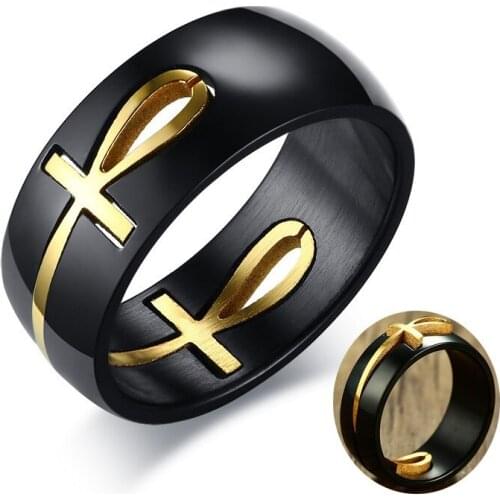 Men's Two Tones Removable Ankh Egyptian Cross Ring Stainless Steel Detachable Allah Male Religious Jewelry USA Warehouse