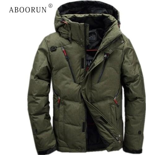 ABOORUN Winter Mens Fashion Down Coat Solid Thick Hooded Down Jackets Mens Casual Warm Coat Parkas