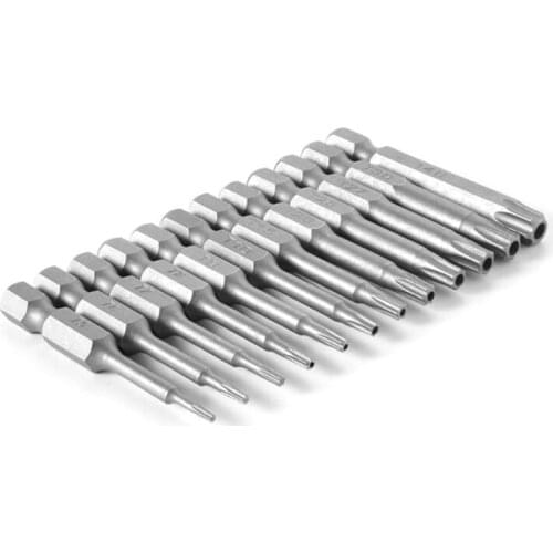12 Pcs 50mm 1/4 Inch Hex Shank T5-T40 Torx Head Electric Screwdriver Bits Set 54DC