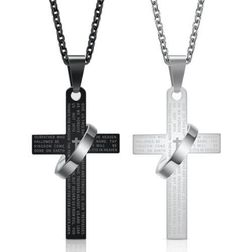Punk Simple Stainless Steel Jewelry Cross Pendant Necklace Gift For Men Female Smooth Chain Party Daily Prayer Accessory Collier