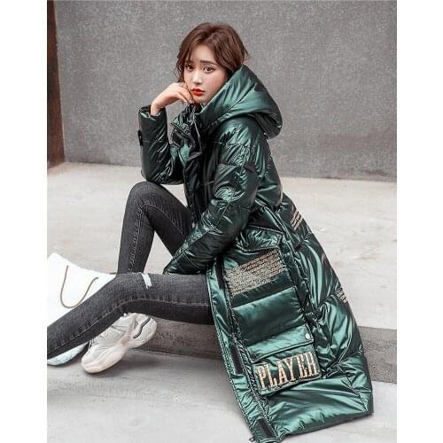 2021 New Glossy Winter Coat Women Thick Warm Long Coats Korean Style Fashion Parkas Pockets Loose Jackets Female Y291