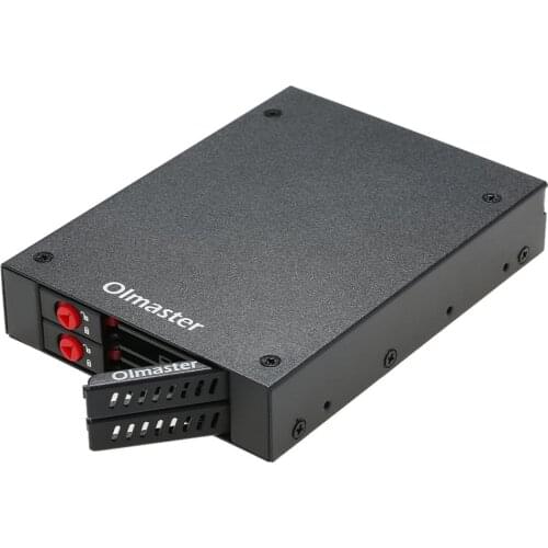 Full Metal 2 Bays Mobile Rack with Key Lock LED Indicator Support Hot Swap for 2.5" SATA HDD/SSD Fits PC 3.5'' Floppy Drive