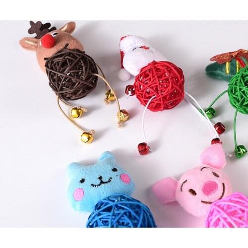 Christmas Cat Toy Cat Interactive Toy Cartoon Funny Rattan Ball with Bell for Cat Kitten Playing Teasing Pet Supplies