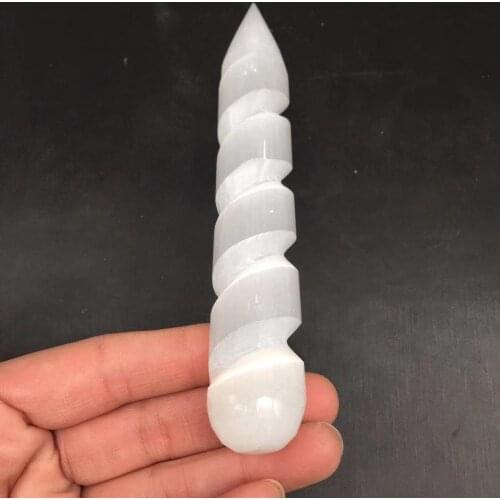 Selenite spiral wand natural quartz stones and crystals healing minerales Smooth Energy massage Stick
