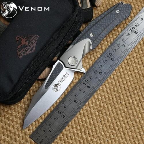 VENOM ATTACKER KEVIN JOHN Folding Ball bearing Flipper Knife M390 Titanium carbon fiber camp hunt survival outdoor knives tools