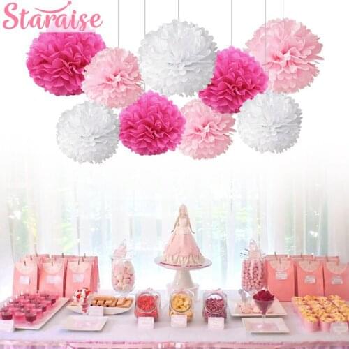 Staraise 9pcs Mixed Tissue Paper Pom Poms Flower Balls Wedding Decorative Party Favors Birthday Party Home Hanging Decoration