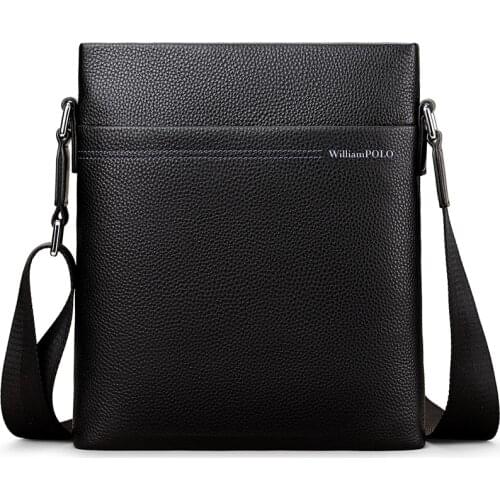 WILLIAMPOLO Shoulder bag mens genuine leather messenger bag high quality mens business vertical small square bag black