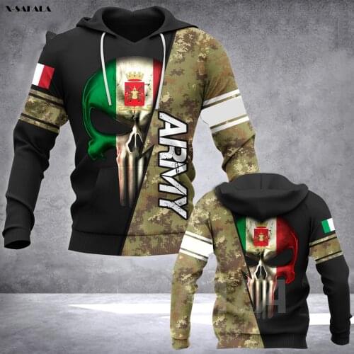 ITALIAN Army Soldier Skull 3D Printed Hoodie Man Female Zipper Pullover Sweatshirt Hooded Jersey Streetwear Tracksuits
