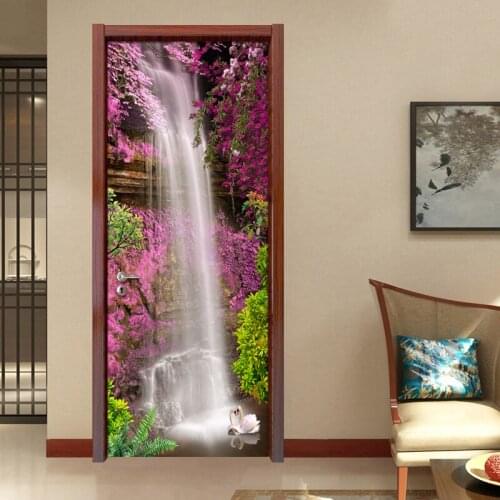 Waterfall Landscape 3D Mural Wallpaper Door Stickers Home Decor Living Room Bedroom PVC Self-adhesive DIY Door Sticker 3D Modern