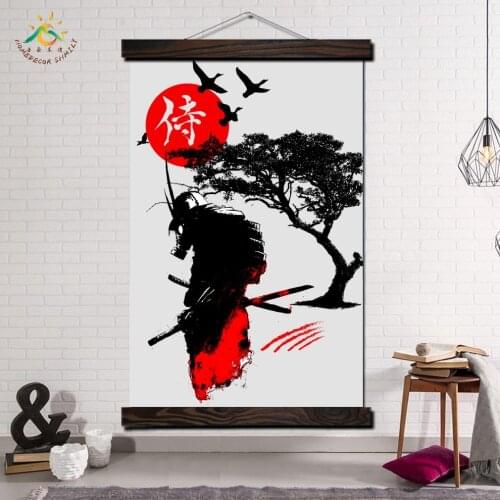 Japan Samurai Black Art Modern Wall Art Print Pop Art Posters and Prints Scroll Canvas Painting Wall Pictures for Living Room