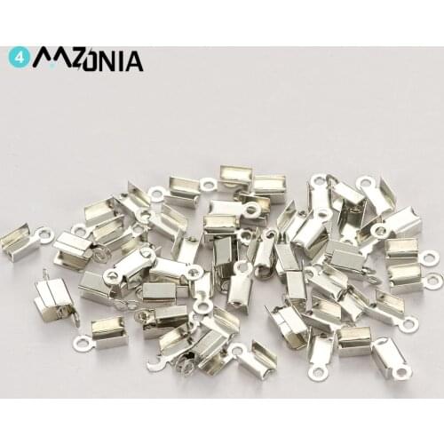 200pcs/lot Clasps Cord End Caps String Ribbon Tip Fold Leather Clip Crimp Bead Connectors For DIY Jewelry Making Supplies