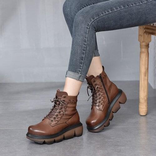 Thick-soled Martin Boots Woman 2021 New Autumn Winter Boots First Layer Cowhide Side Zipper Casual Short Boot Single Boots Women